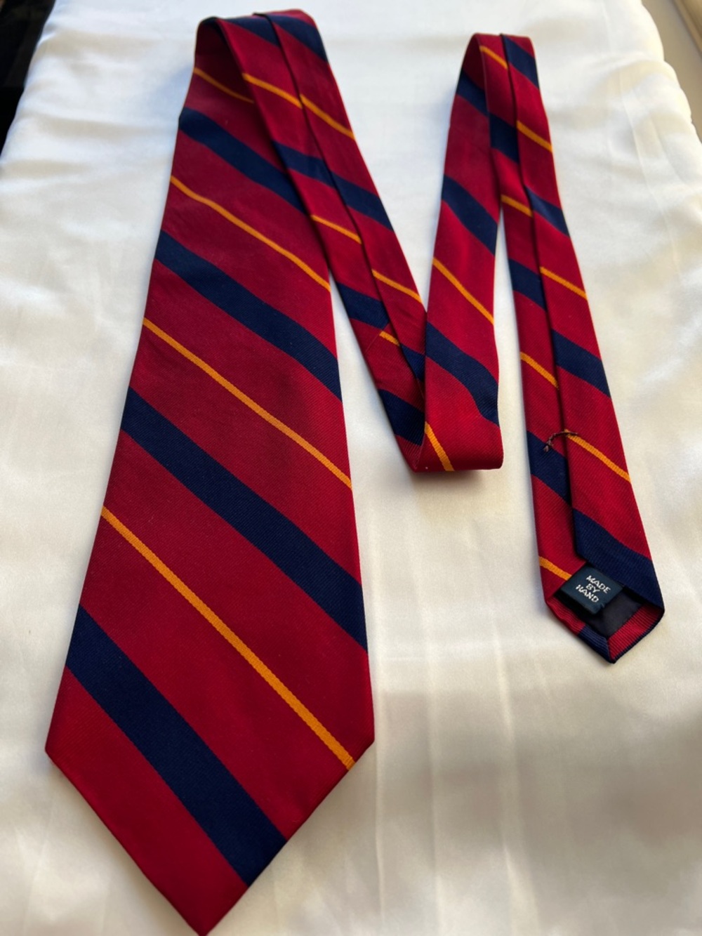 Vintage Polo by Ralph Lauren Red 100% Silk Tie with Navy and Gold Stripe Accent